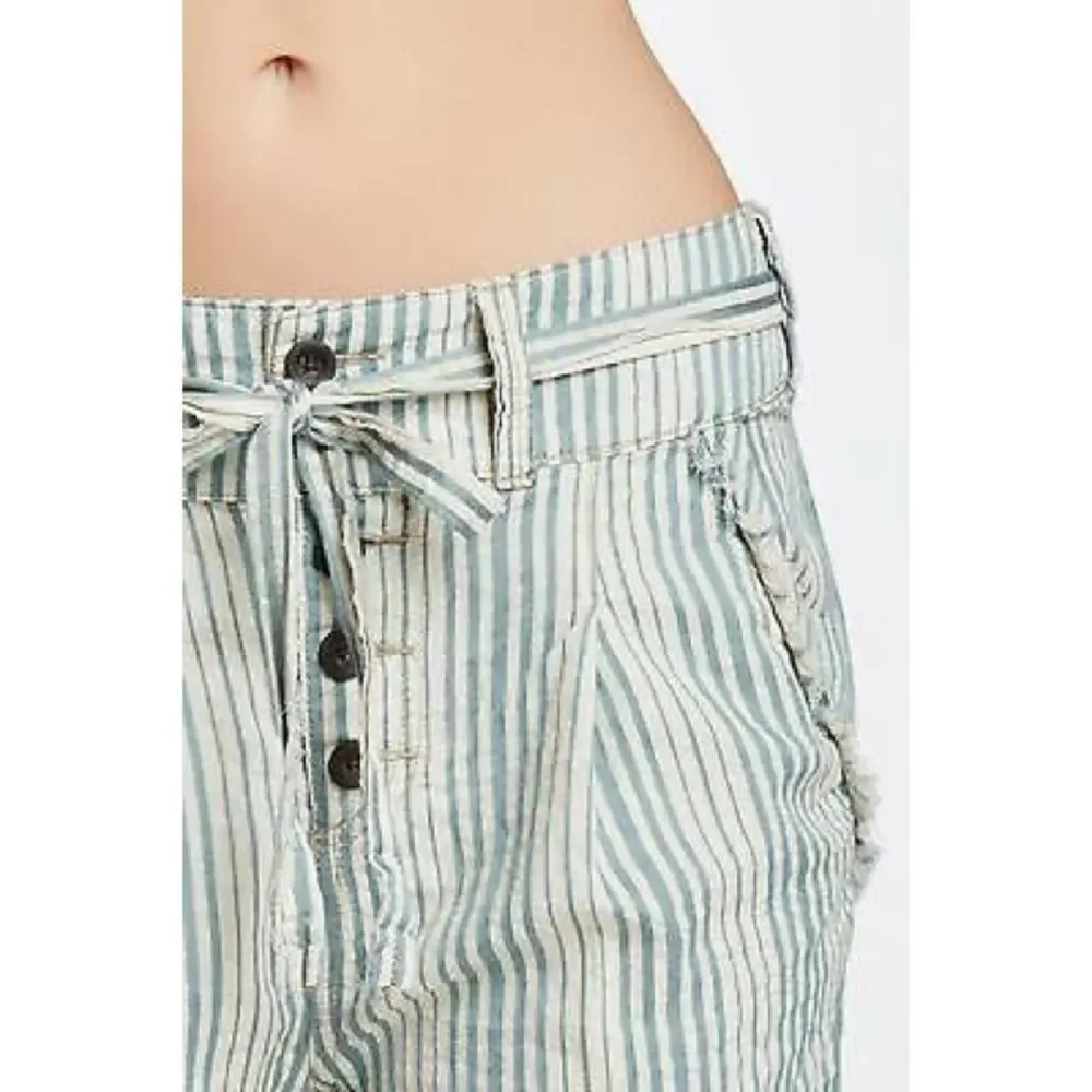 Free People Beachy Stripe Shorts in Cream/Teal Combo - Picture 4 of 9